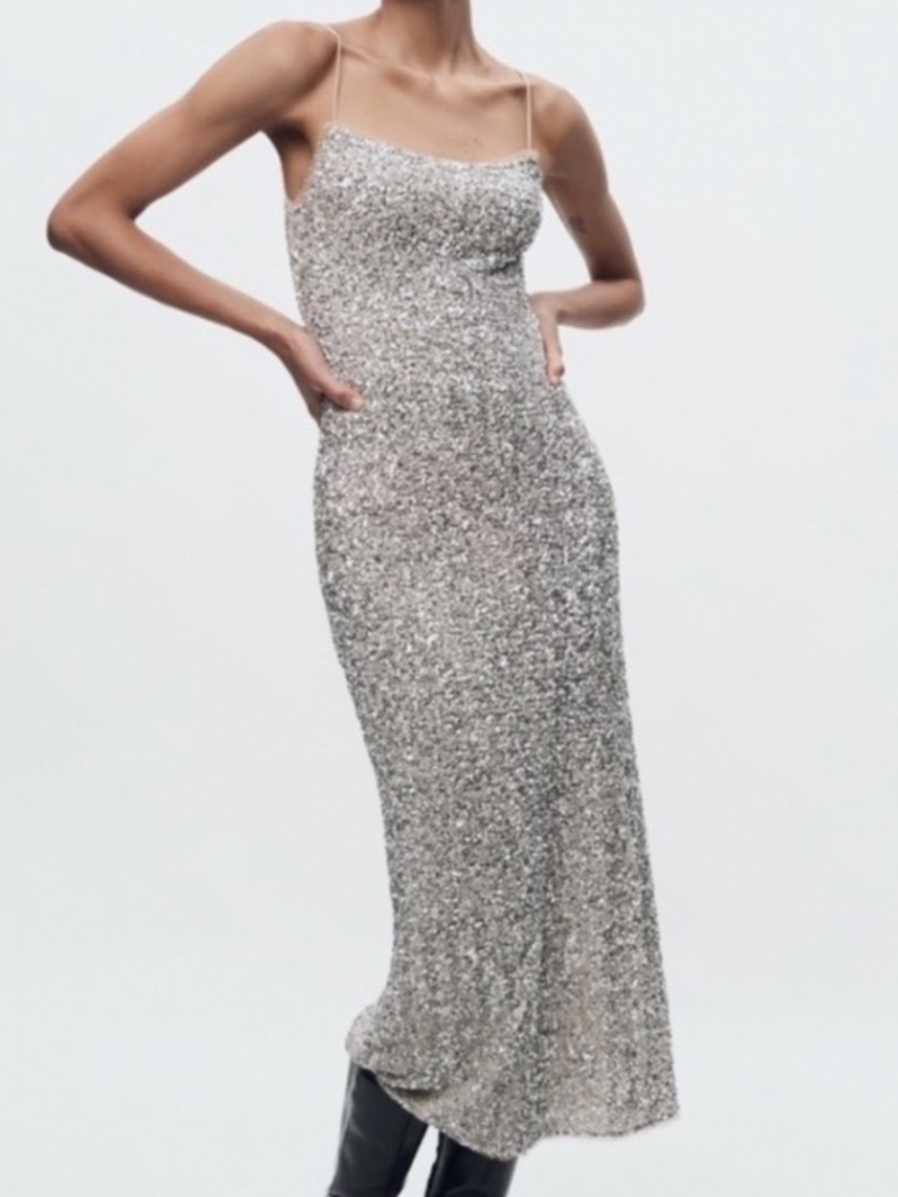H&M Silver Sequin Cami Slip Midi Dress NWT - Picture 11 of 11